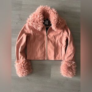 Pink Jacket with Faux Fur Trim